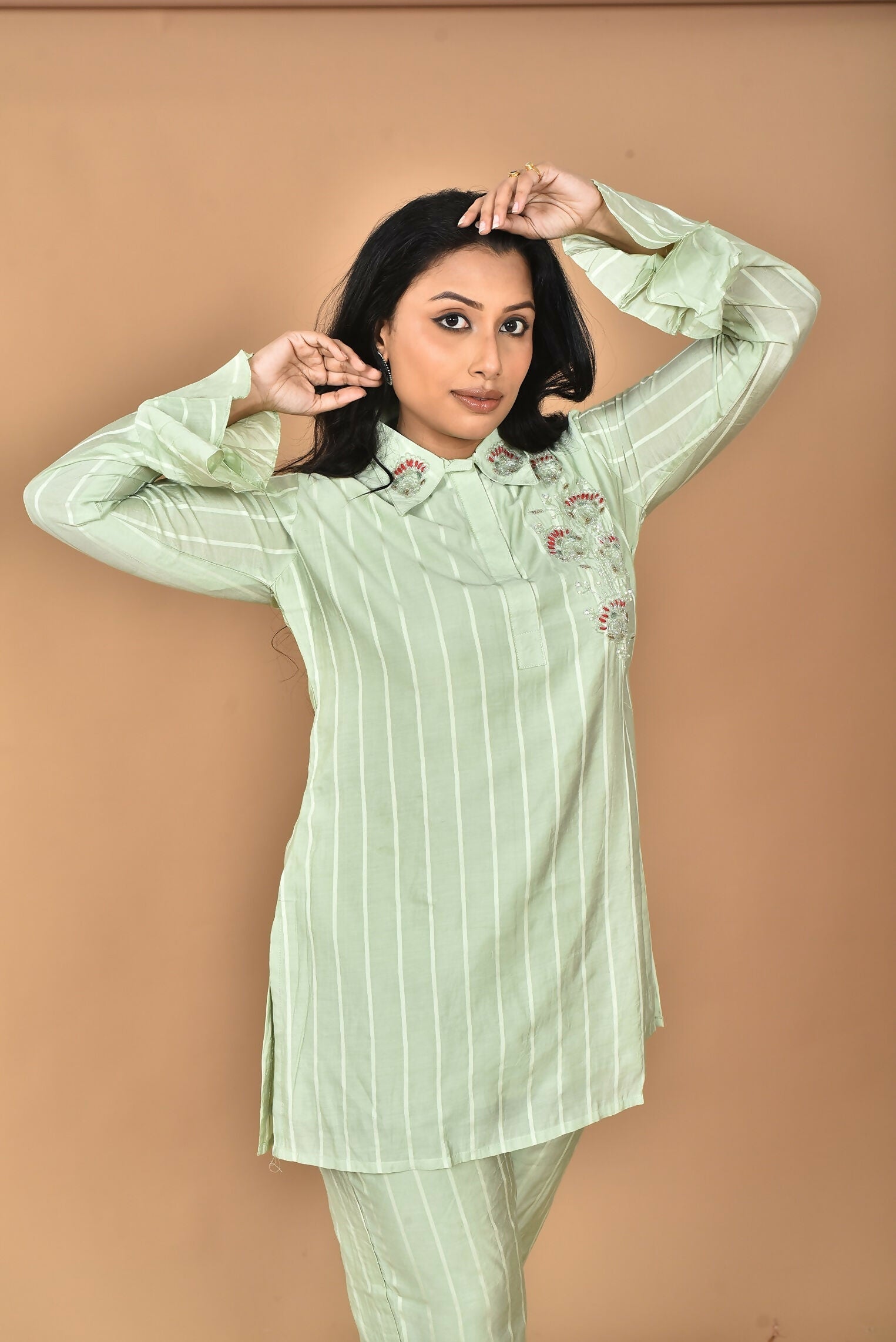 Morchari Women And Hand Embroidery Co-Ords-Green 