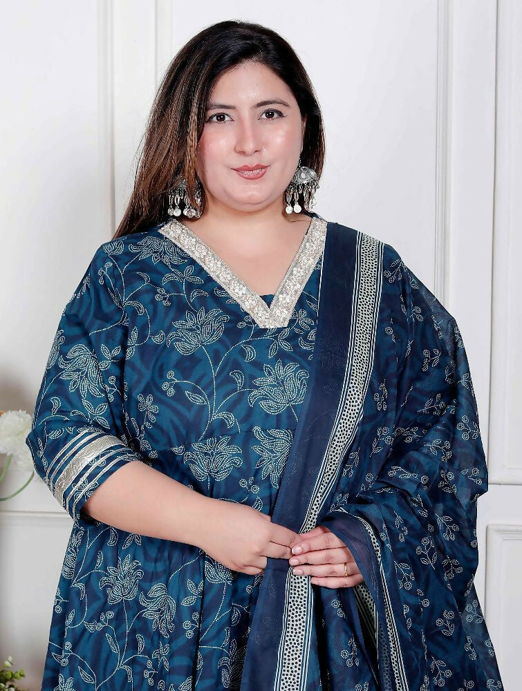 Miravan Plus Size Women'S Jashn Hand Block Printed Ethnic Anarkali Kurta And Dupatta