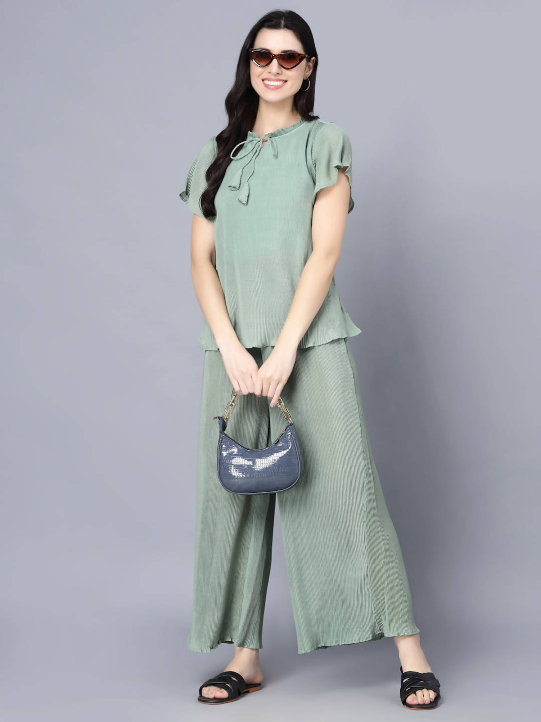 Myshka Women Green Top with Palazzos