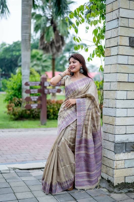 Aastha Fashion Purple Thread Woven Handloom Tussar Silk Saree with Blouse - Grab2buy