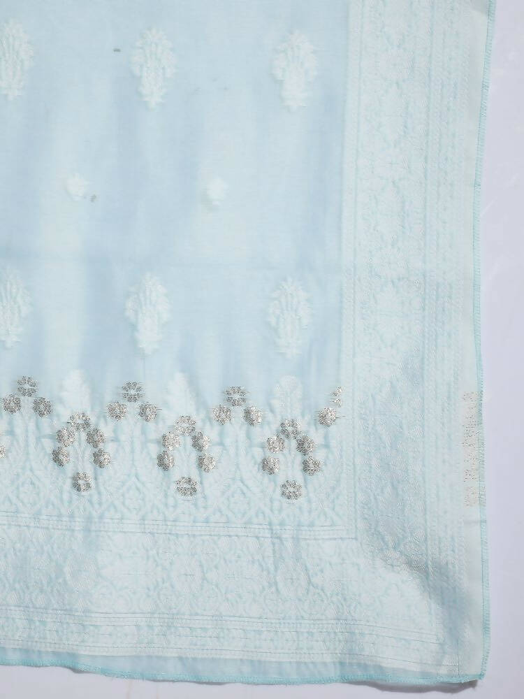 Myshka Women Blue Printed Kurta & Palazzos With Dupatta
