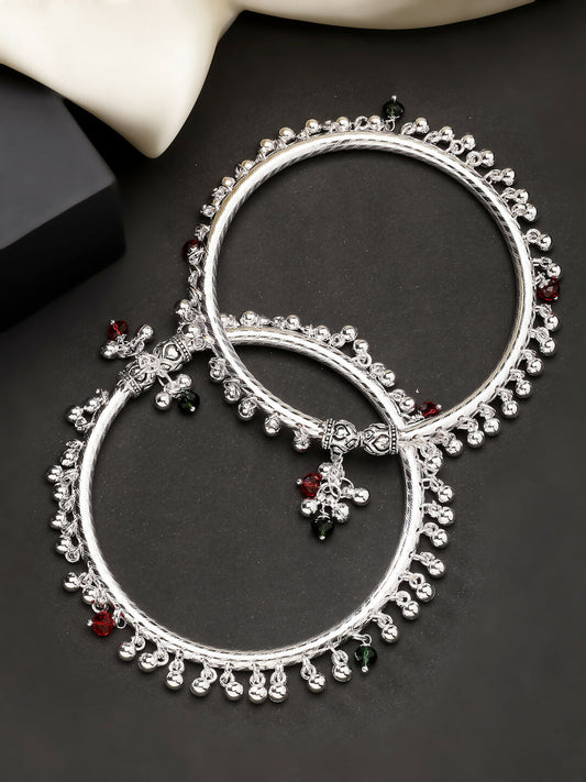 NVR Women's Set of 2 Silver-Plated Kada Anklets