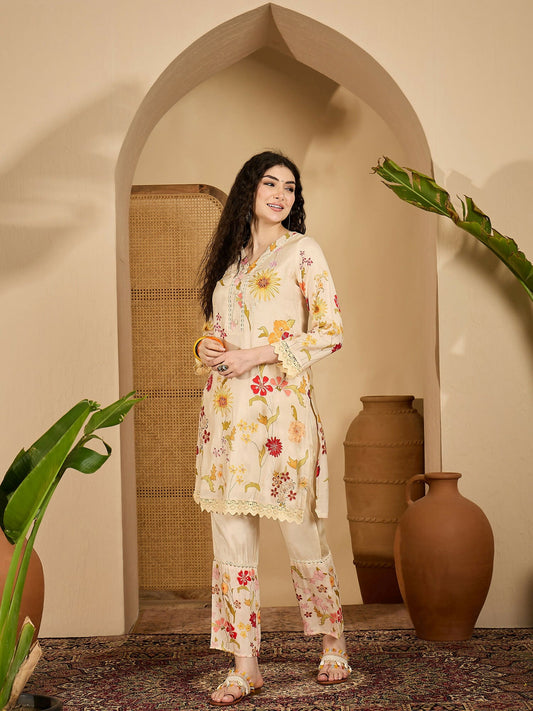 Joban Fashion Printed Cream Pure Cotton Cord Set