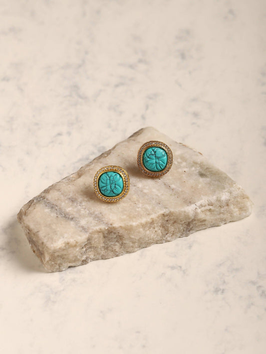 Blue Gold Plated Handcrafted Studs Earrings - Ruby Raang - Grab2buy