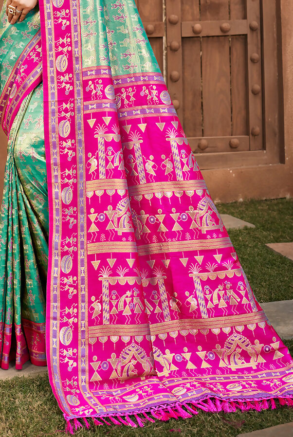 Sangam Prints Green Kanjivaram Silk Woven Work Traditional Saree