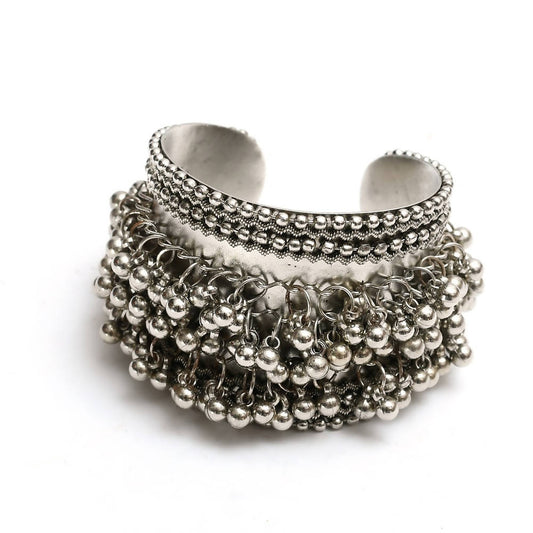 Mominos Fashion Kamal Johar Oxidised Silver-Plated Ghungroo Handcraft Cuff Bracelet 