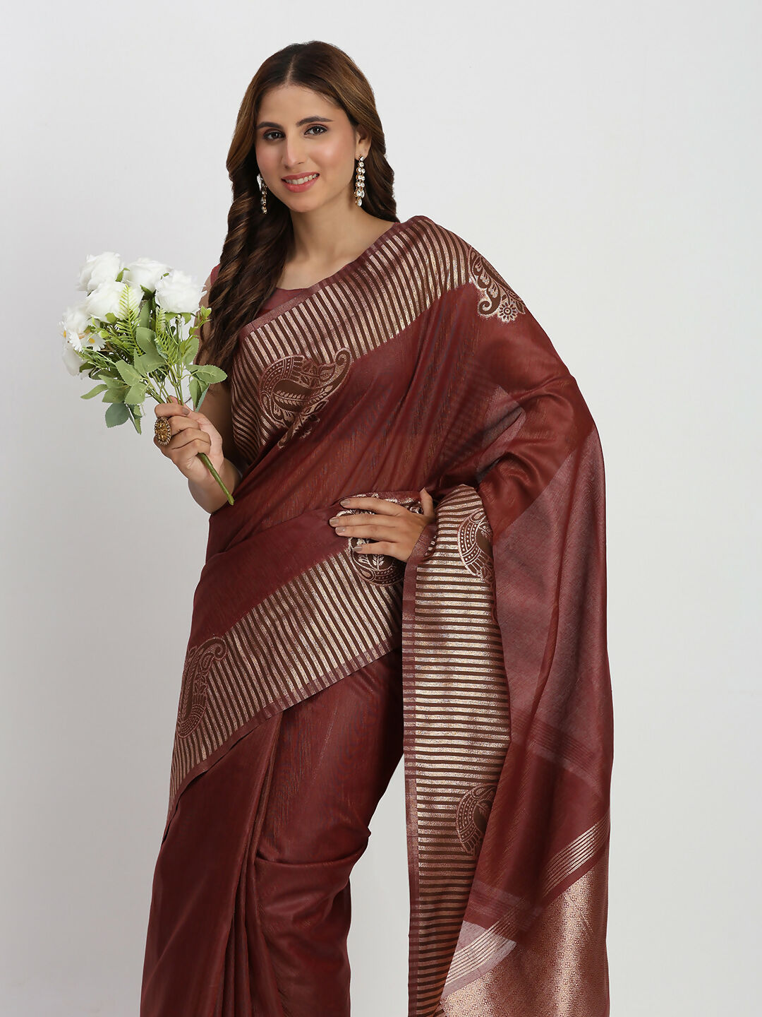 Shree Shyam Fashion Linen Cotton Maroon Saree