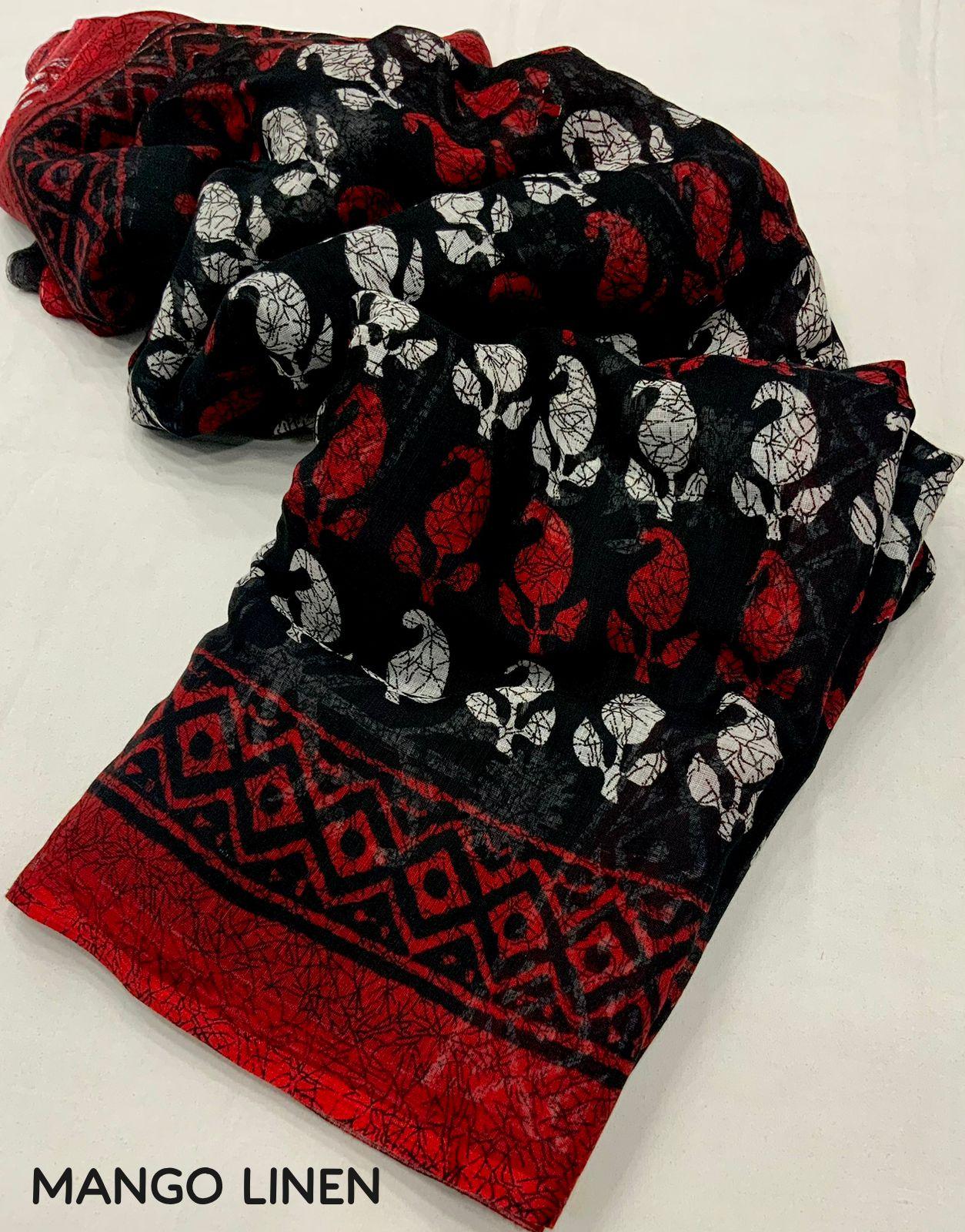 Red Linen Blend Ethnic Motifs Saree with Unstitched Blouse - A2M