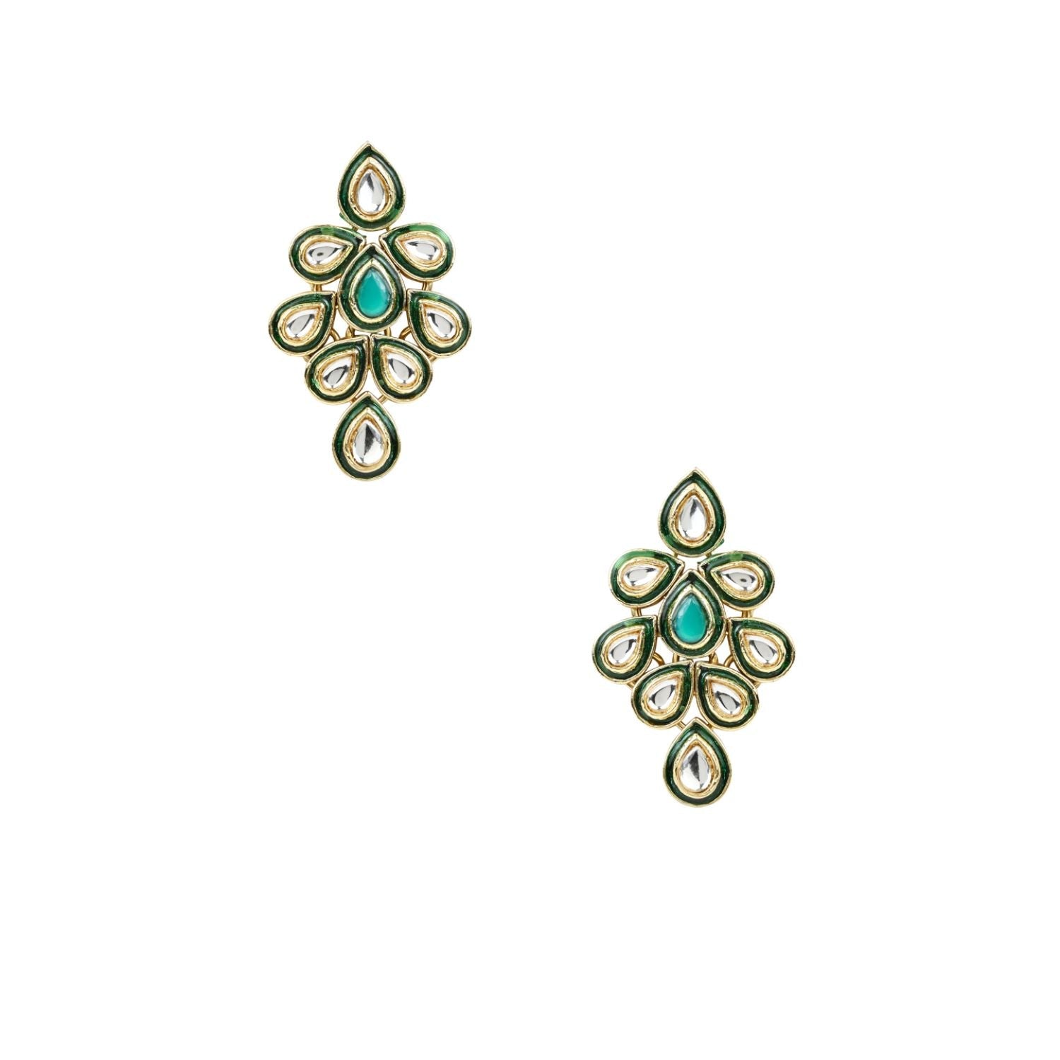 Gold-Polished Traditional Green Meenakari Handcrafted Kundan Necklace With Dangle Earrings & Maang Tikka Jewellery Set For Women/Girls - Wahe Jewels Noz2Toz