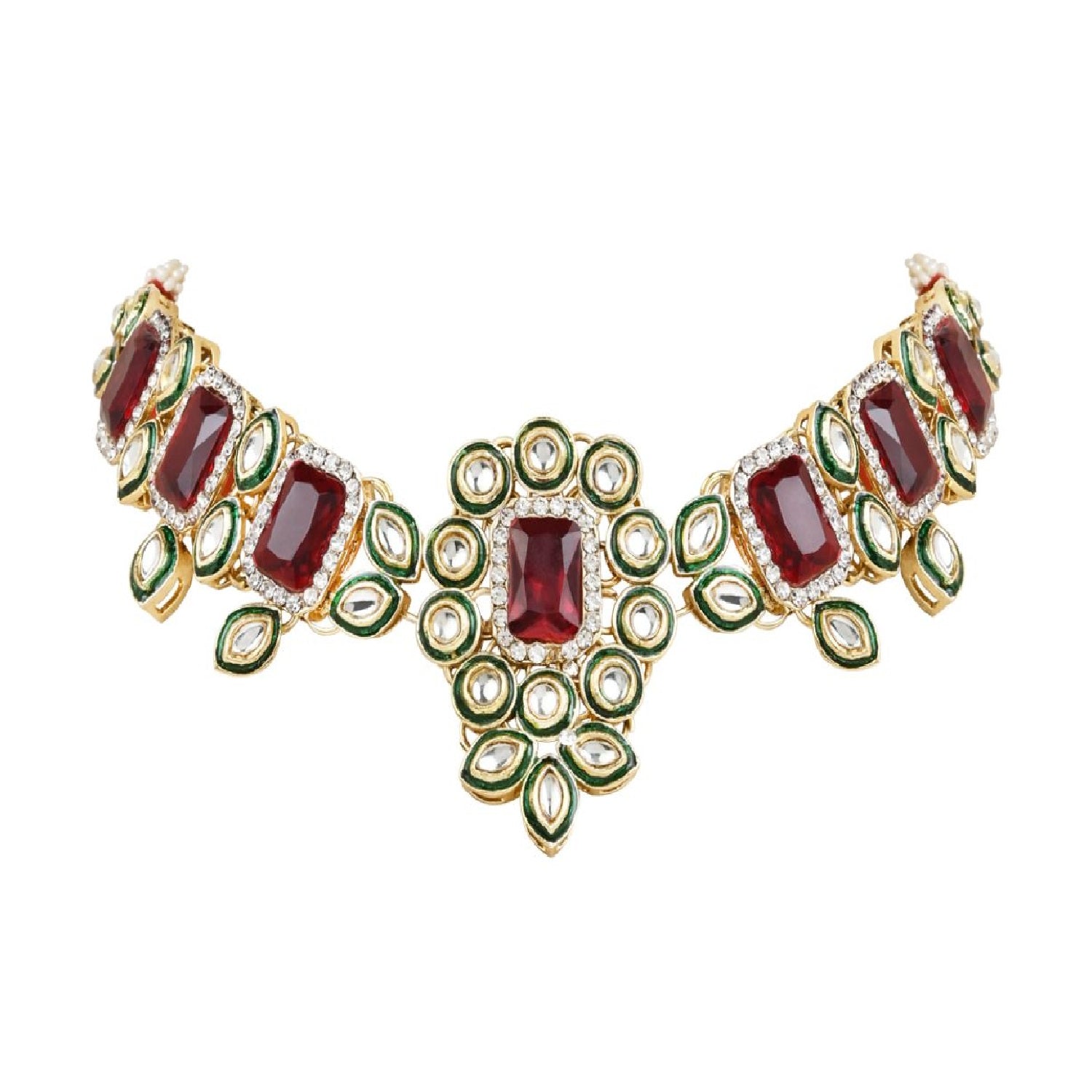 Gold-Polished Traditional Kundan & Stone Studded Choker Necklace Jewellery with Earrings & Maang Tikka Set for Women - Wahe Jewels Noz2Toz