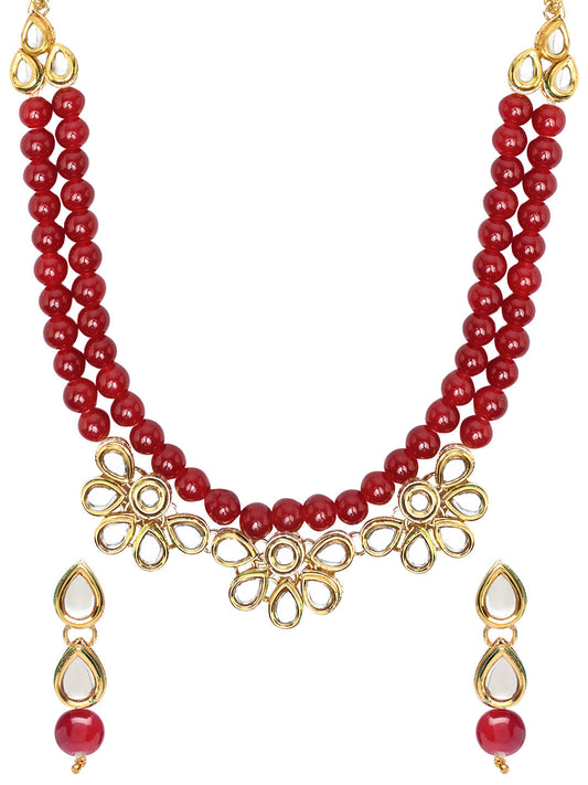 Gold-Polished Traditional Kundan & Pearls Necklace Jewellery Set with Earrings for Women And Girls - Wahe Jewels Noz2Toz