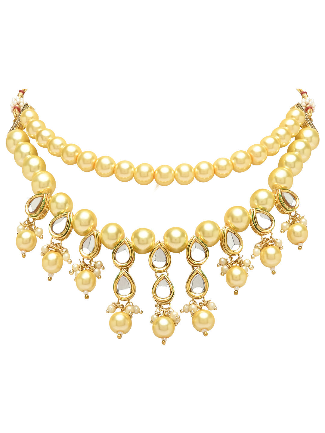 Gold-Polished Traditional Kundan & Pearls Choker Necklace Jewellery Set with Earrings for Women and Girls - Wahe Jewels Noz2Toz
