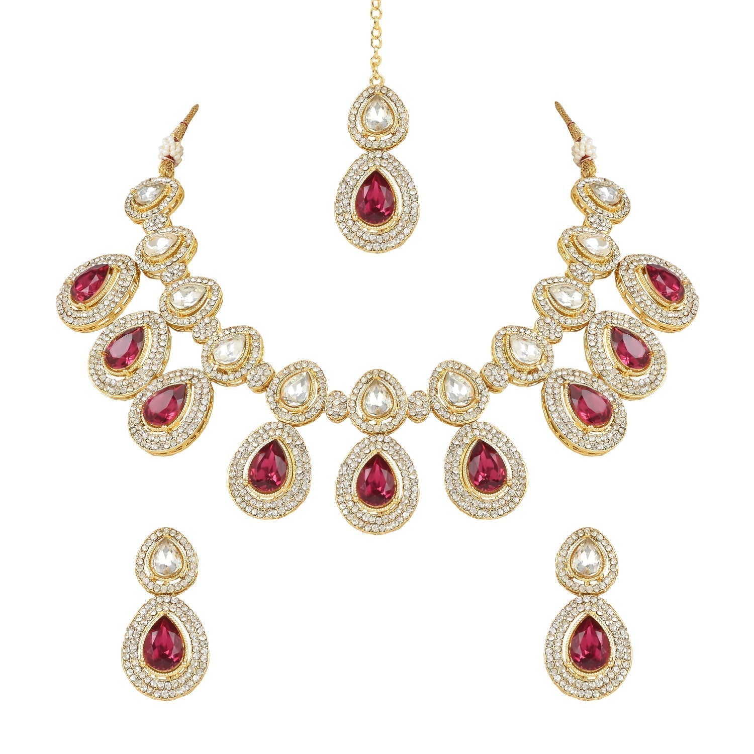 Gold-Polished Traditional Kundan & Stone Studded Choker Necklace Jewellery Set with Earrings & Maang Tikka for Women And Girls - Wahe Jewels - Swadesiicart