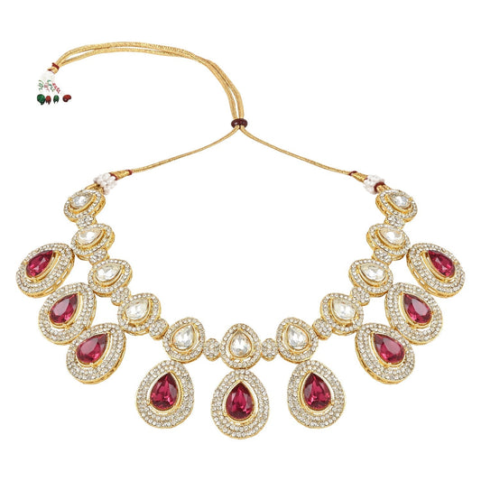 Gold-Polished Traditional Kundan & Stone Studded Choker Necklace Jewellery Set with Earrings & Maang Tikka for Women And Girls - Wahe Jewels Noz2Toz