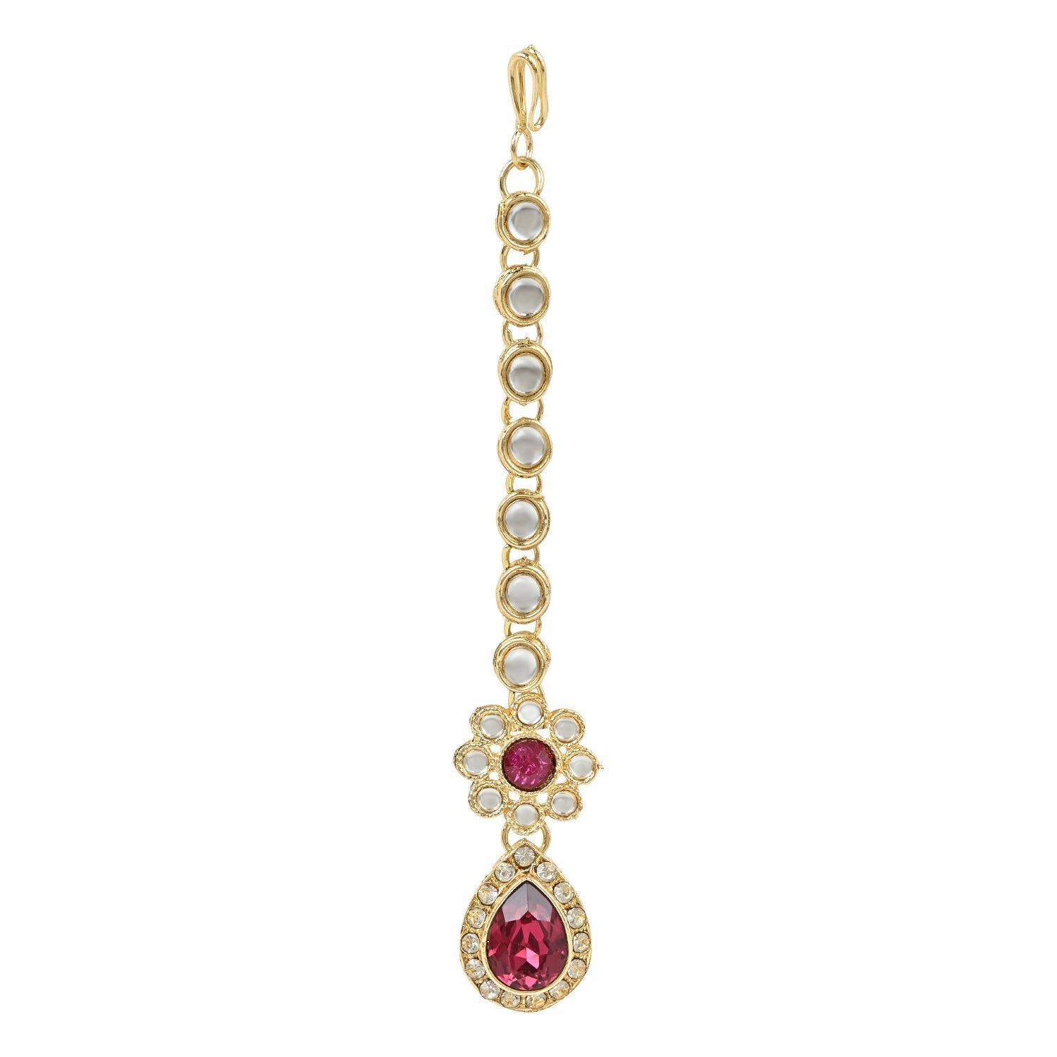 Gold-Polished Traditional Floral Design Kundan Stones Studed Necklace Jewellery Set with Earrings & Maang Tikka for Women And Girls - Wahe Jewels - Swadesiicart