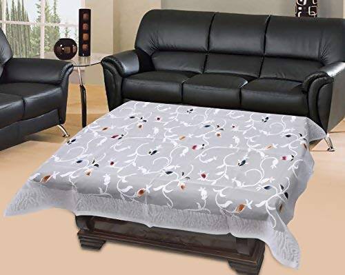 Yellow Weaves Polyester Floral Rectangular Designer Net Fabric Center 4 Seater Table Cover - White  Grab2Buy Generic Grab2Buy