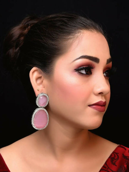 Smart Dangler With Rhino Stone Border Beige Earrings For Women and Girls By House of Ree - Grab2buy
