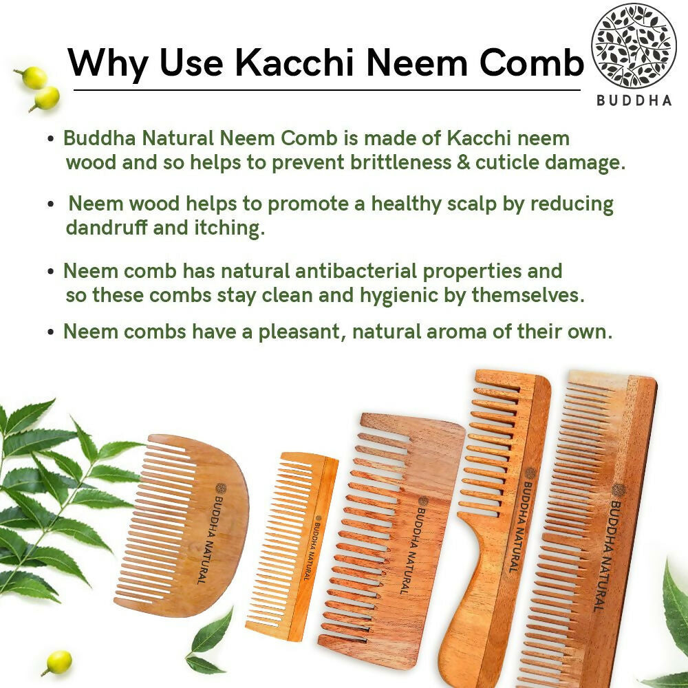 Buddha Natural Handle Kacchi Neem Wooden Comb 