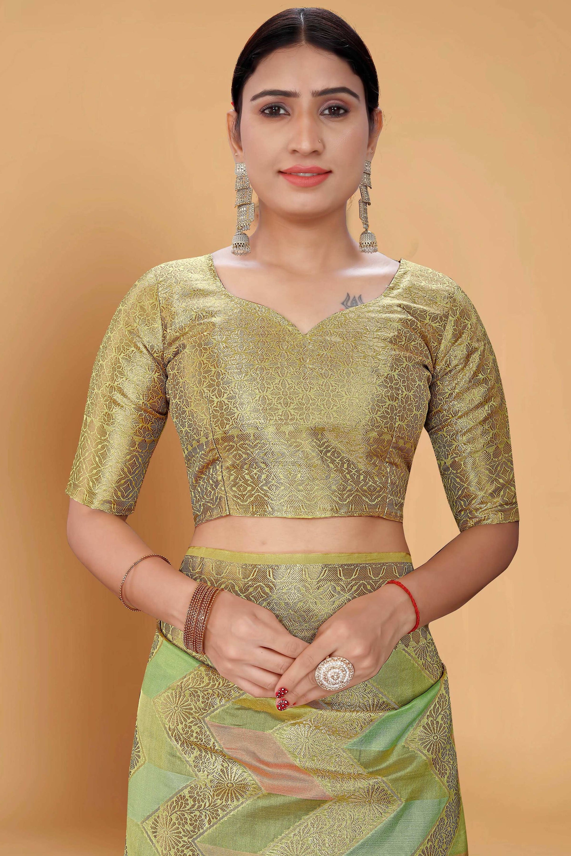 Pista Soft Organza Woven Design Saree With Unstitched Blouse Piece - Zaara