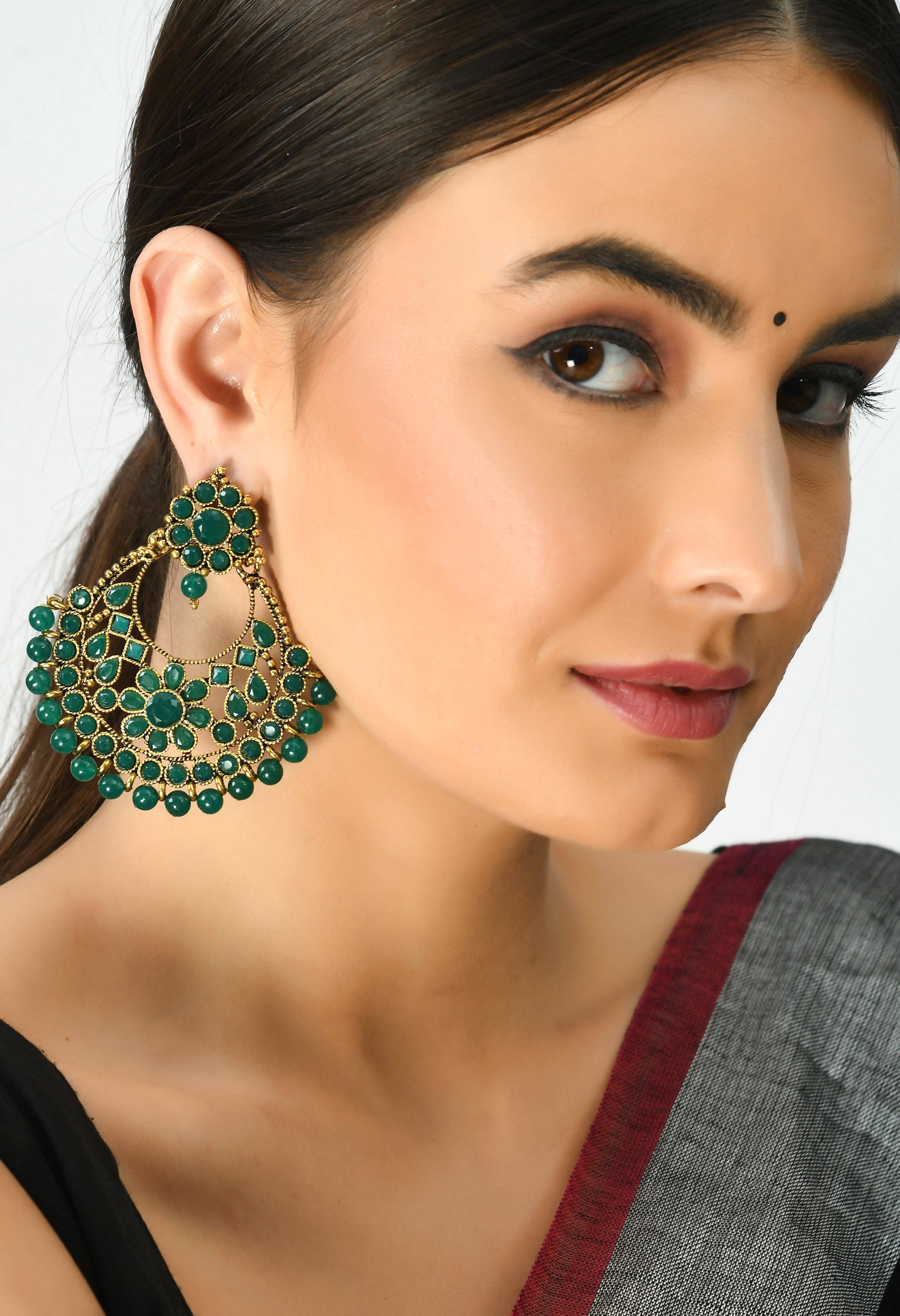 Mominos Fashion Johar Kamal Golden And Green Beaded Earrings - Grab2buy