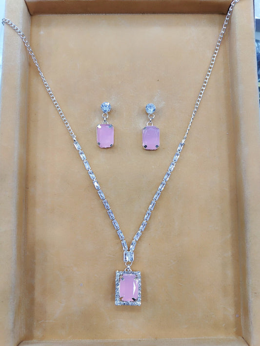 Light Pink Partywear American Diamond Necklace Set By House of Ree