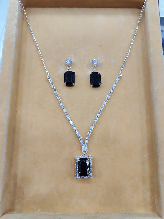 Black Partywear American Diamond Necklace Set By House of Ree