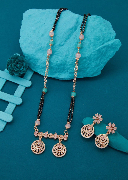 Gold-Polished American Diamond Necklace Set By House of Ree