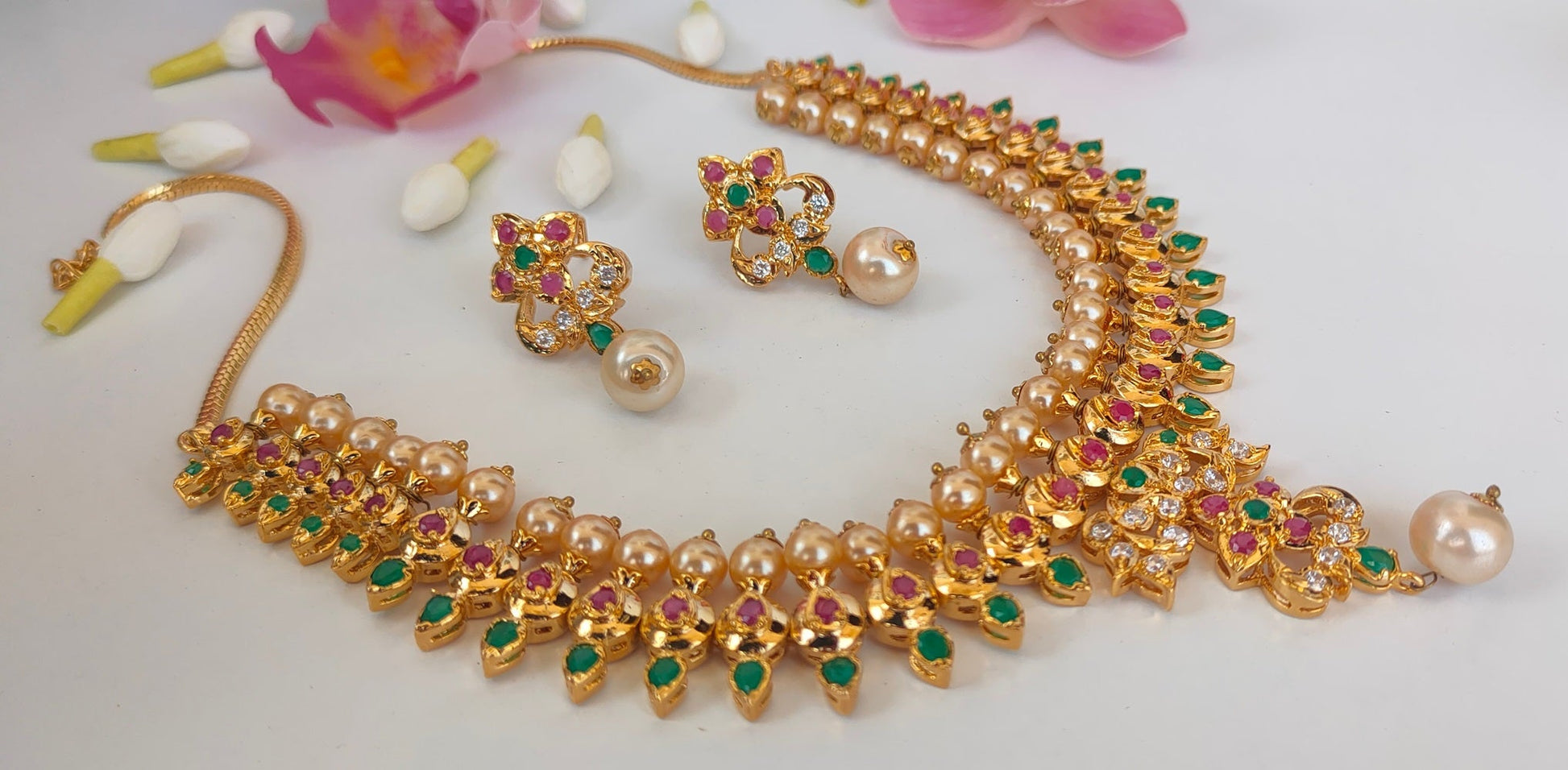 Multicolor Uncuts Bridal Jewelry With Earrings - Grab2buy