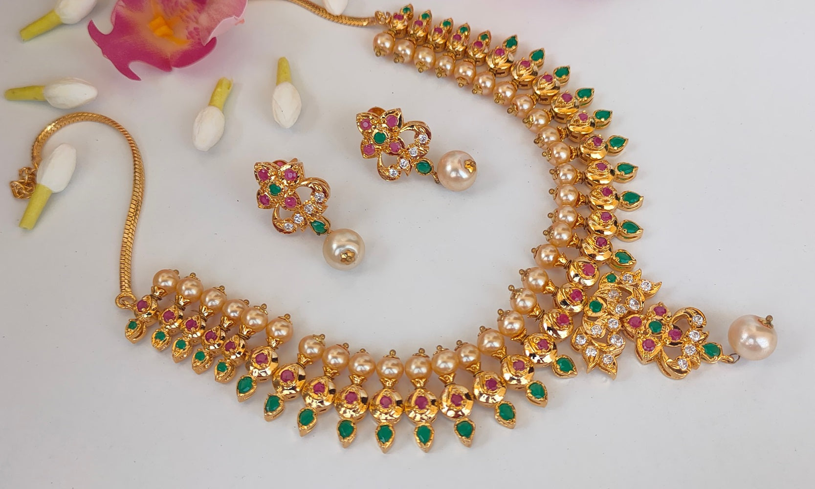 Multicolor Uncuts Bridal Jewelry With Earrings - Grab2buy