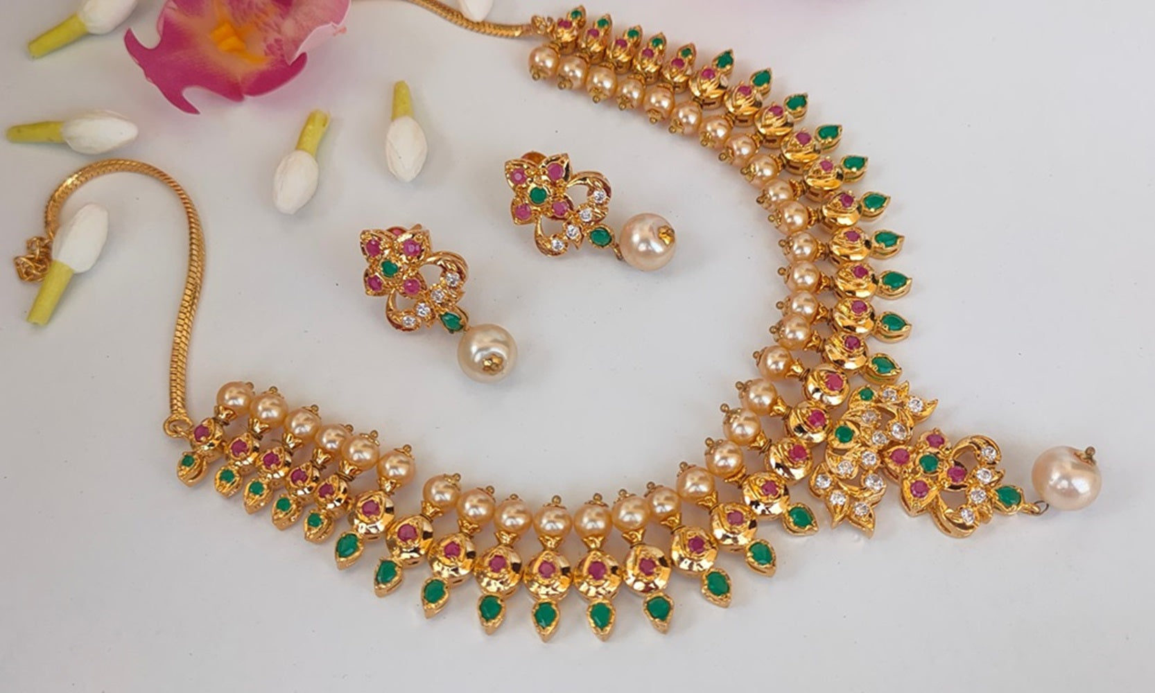 Multicolor Uncuts Bridal Jewelry With Earrings - Grab2buy