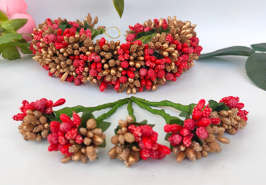 Red & Gold Bridal Hair Gajra with Brooches - Grab2buy