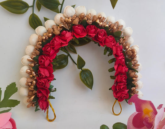 Red & Gold Flower Hair Gajra - Grab2buy