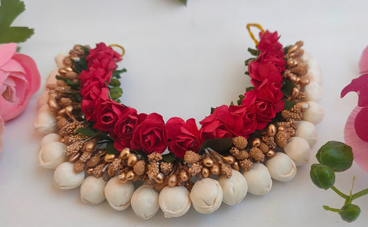 Red & Gold Flower Hair Gajra - Grab2buy
