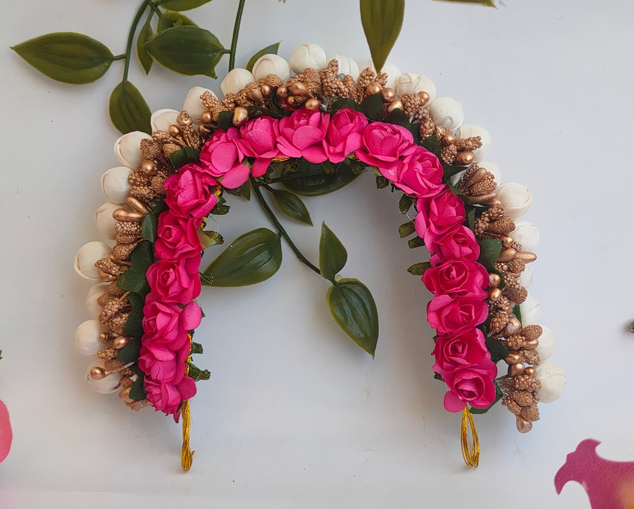 Pink & Gold Flower Hair Gajra - Grab2buy