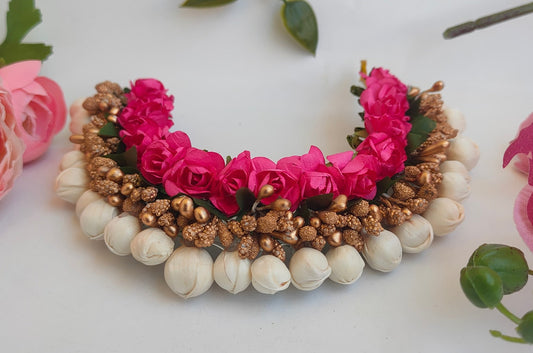 Pink & Gold Flower Hair Gajra - Grab2buy