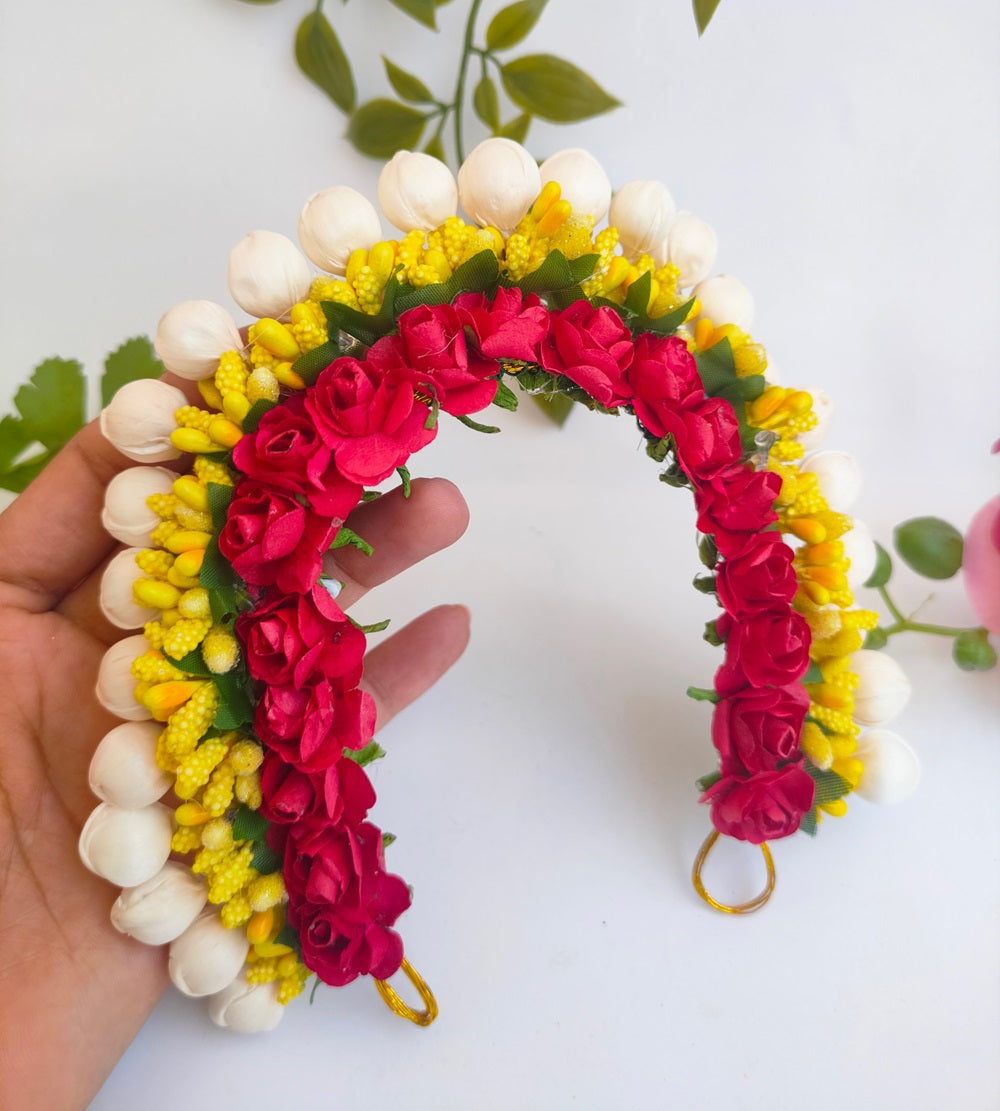 Red & Yellow Flower Hair Gajra - Grab2buy