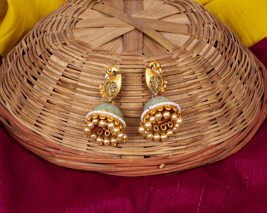 Gold-Plated Alloy Peacock Shape Jhumki Earrings - The Pari - Grab2buy