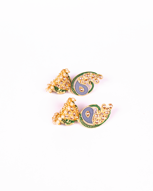 Gold-Plated Alloy Enamel & Stone Studded Jhumki Earrings - The Pari - Grab2buy