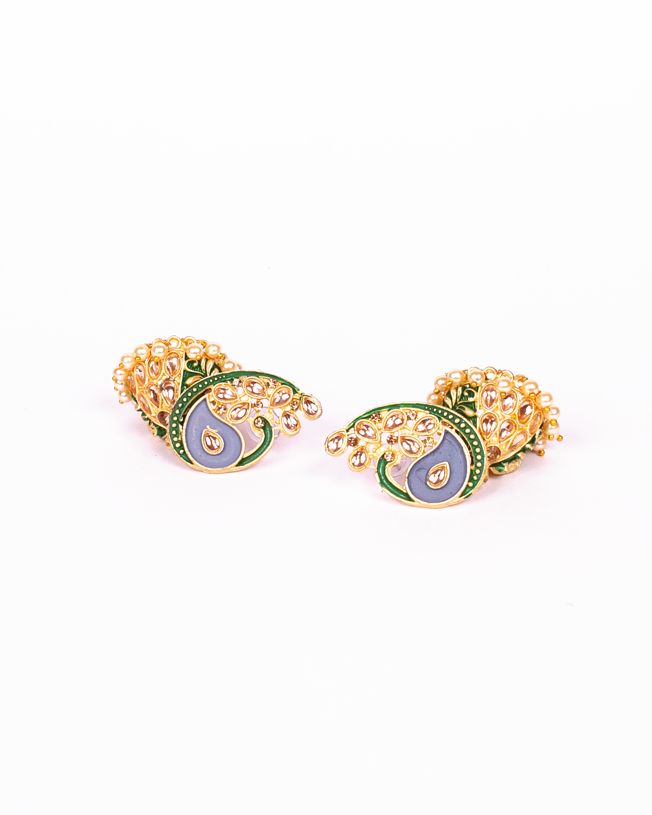 Gold-Plated Alloy Enamel & Stone Studded Jhumki Earrings - The Pari - Grab2buy