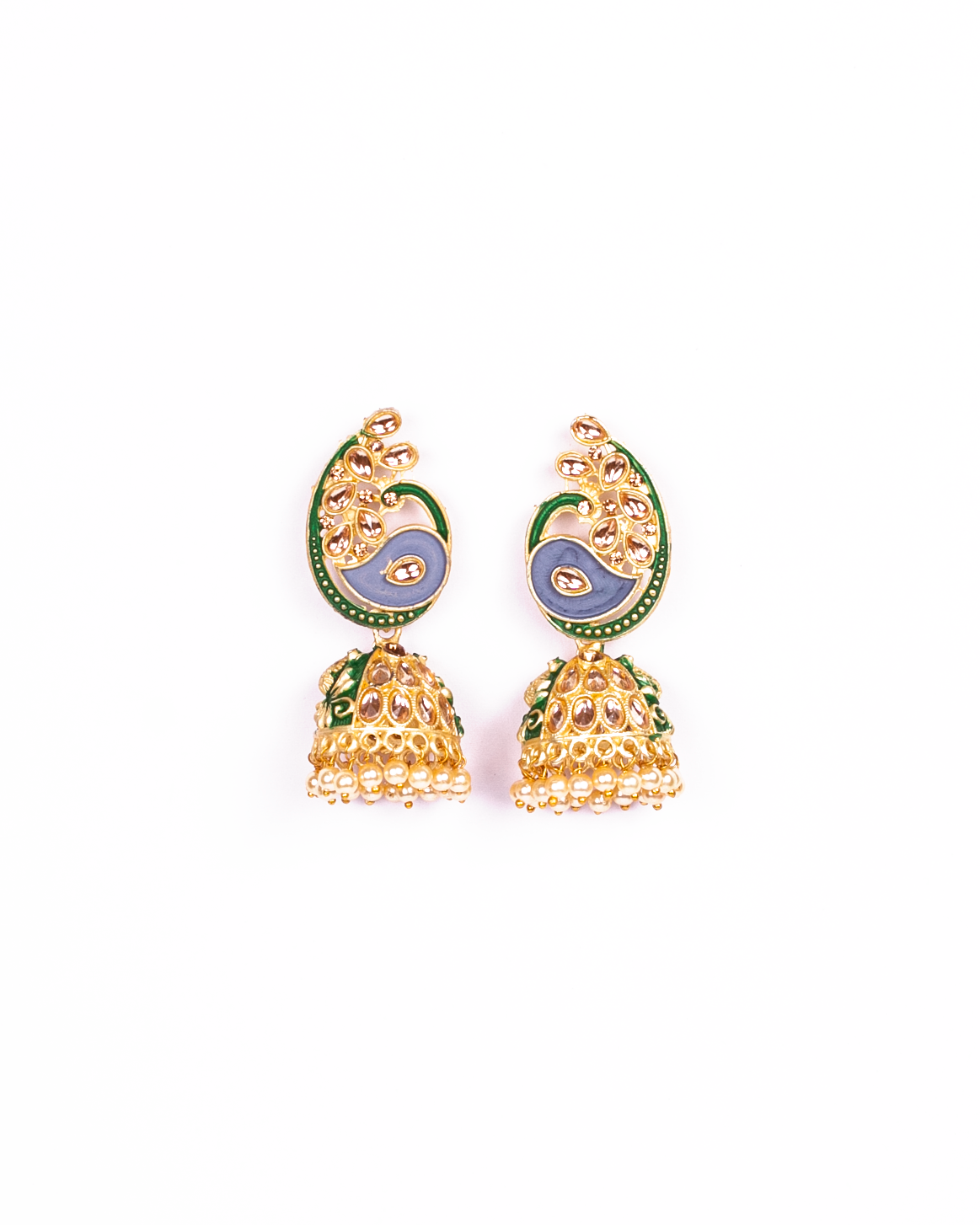 Gold-Plated Alloy Enamel & Stone Studded Jhumki Earrings - The Pari - Grab2buy