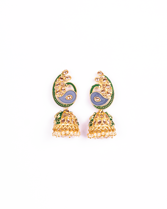 Gold-Plated Alloy Enamel & Stone Studded Jhumki Earrings - The Pari - Grab2buy