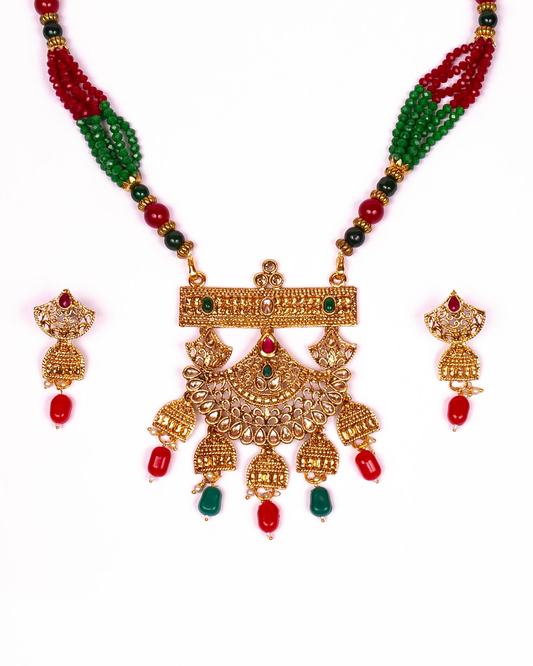 Gold-Polished Alloy Pearl And Beads Mala Pendant Set - The Pari | Swadesiicart