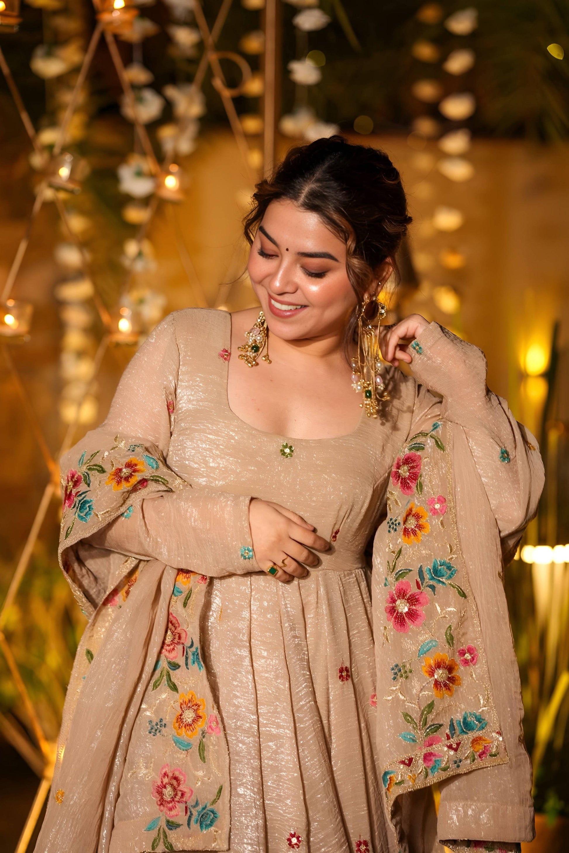 Yash Enterprise Beige Crunchy Silk Party Wear Embroidery Suit Set  Grab2Buy Yash Enterprise Grab2Buy