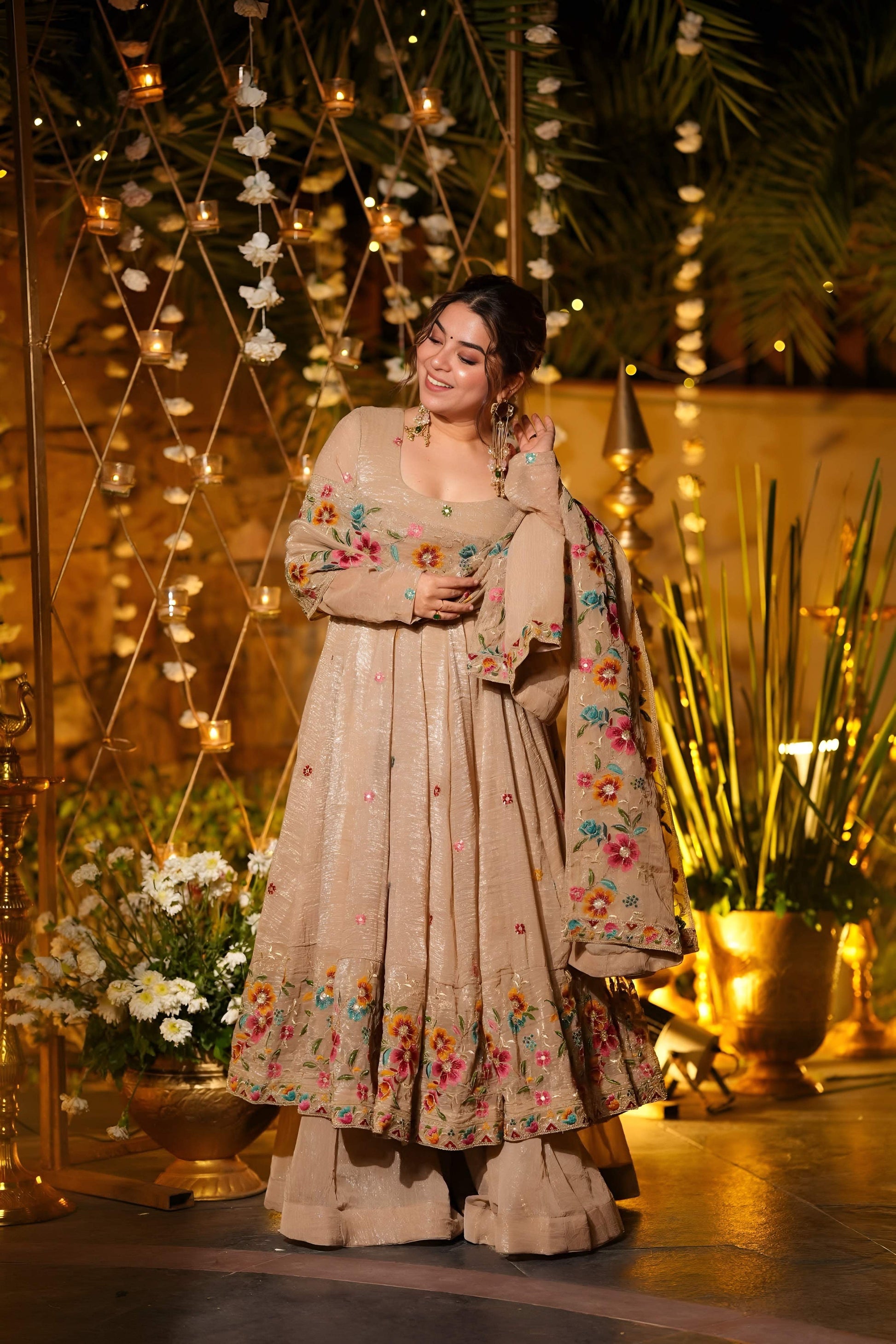 Yash Enterprise Beige Crunchy Silk Party Wear Embroidery Suit Set  Grab2Buy Yash Enterprise Grab2Buy