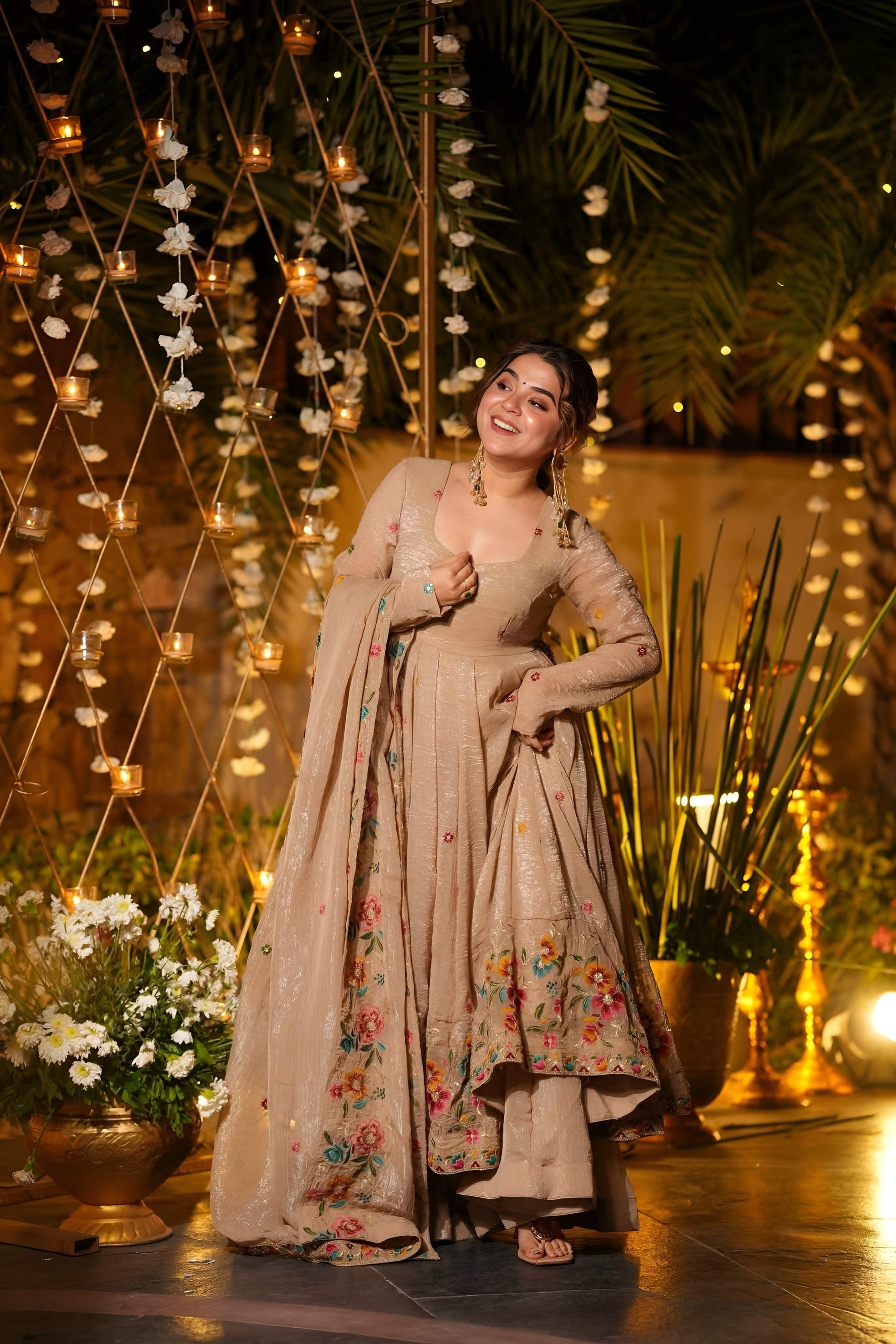 Yash Enterprise Beige Crunchy Silk Party Wear Embroidery Suit Set  Grab2Buy Yash Enterprise Grab2Buy