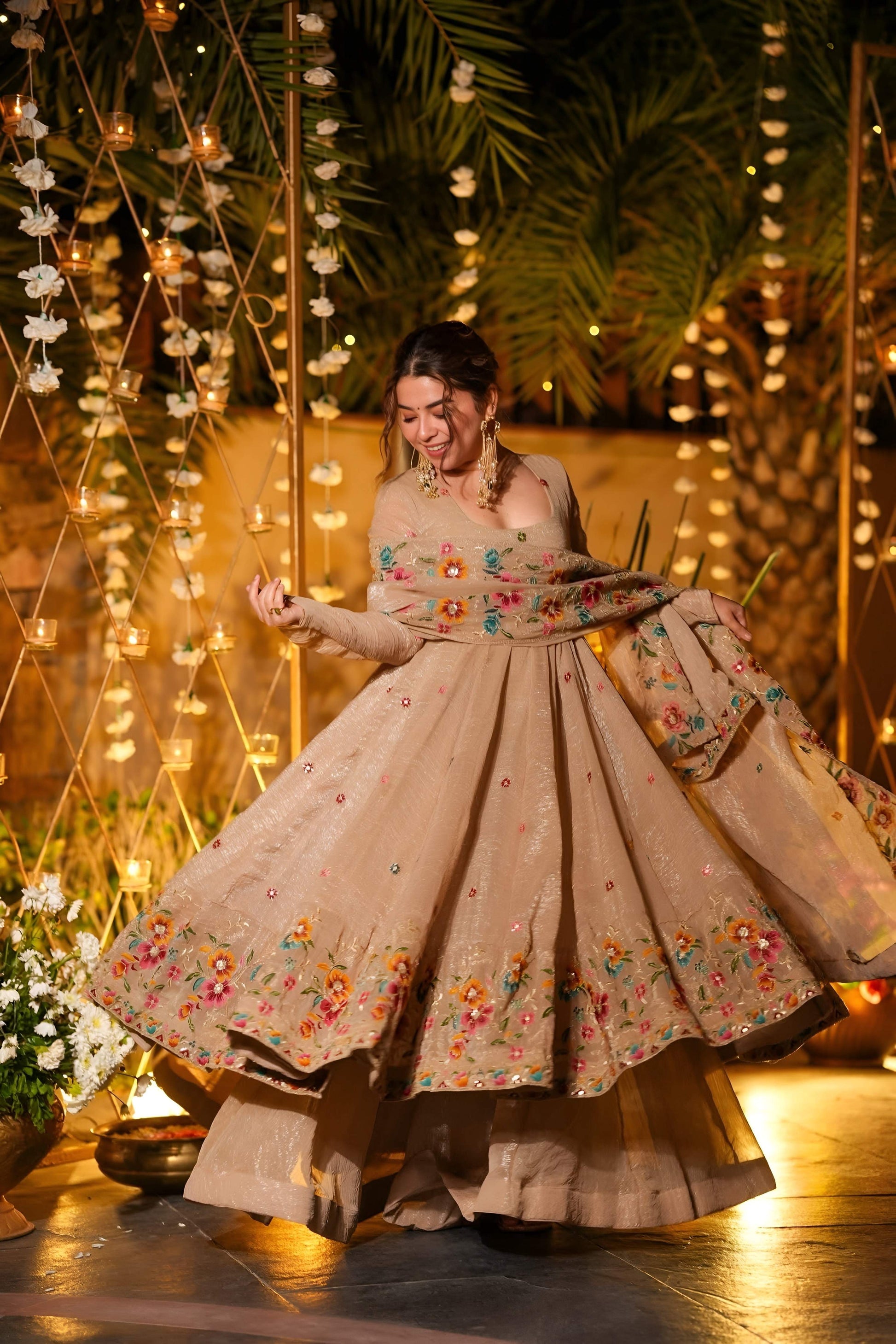 Yash Enterprise Beige Crunchy Silk Party Wear Embroidery Suit Set  Grab2Buy Yash Enterprise Grab2Buy