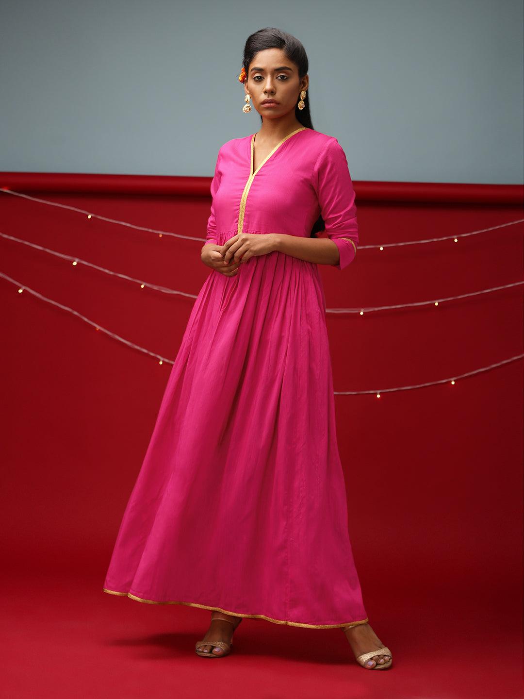 trueBrowns Pink Gold Lace Dress 