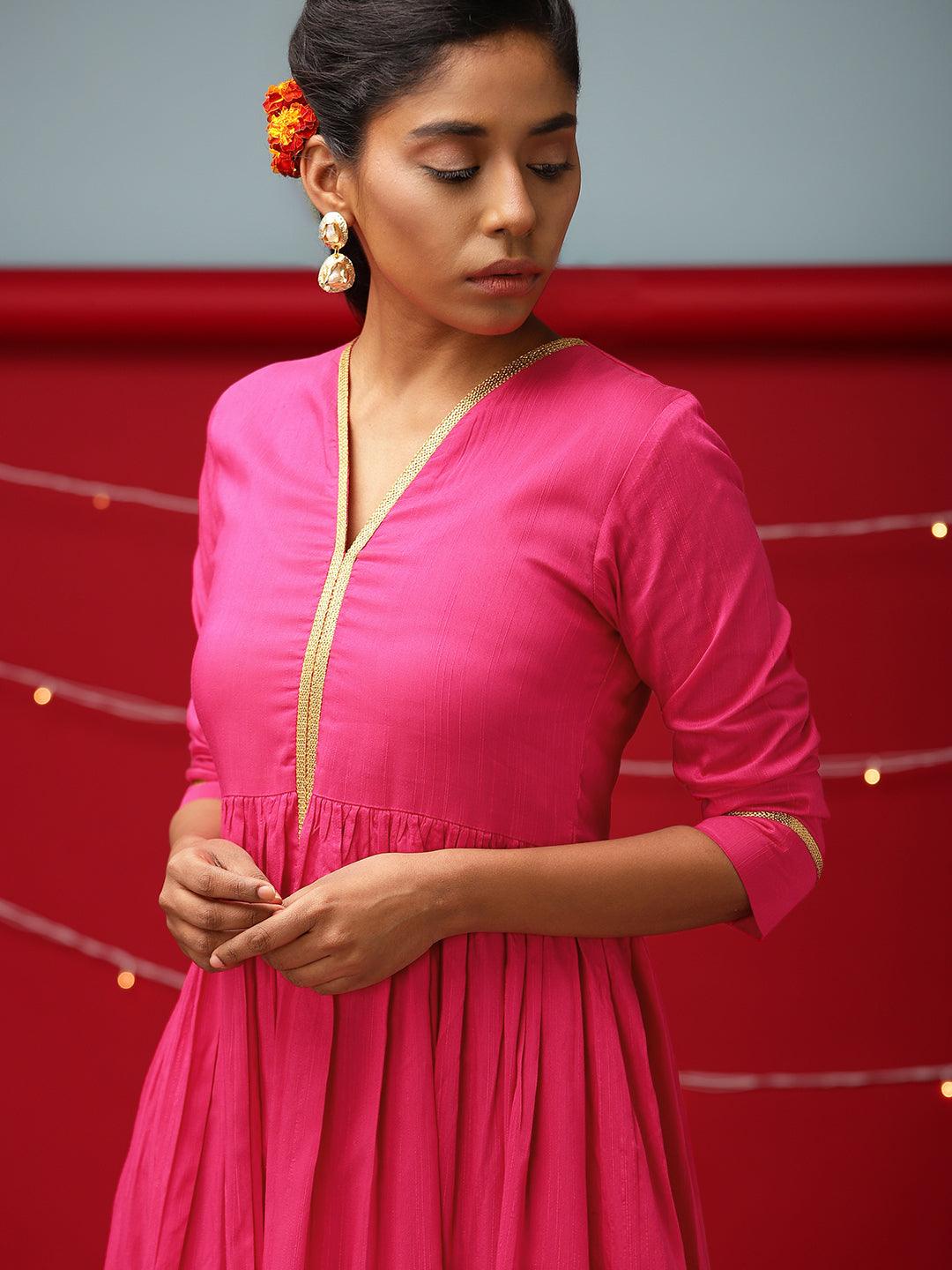 trueBrowns Pink Gold Lace Dress 