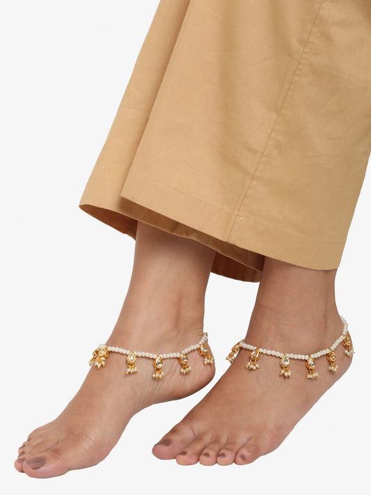 Women's White Gold Pearl Anklets - Ruby Raang - Grab2buy