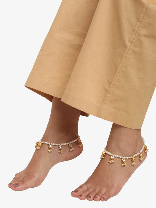 White Gold Plated Anklets Set Of 2 - Ruby Raang - Grab2buy